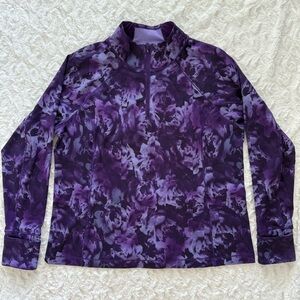 NEW Athleta Rainier Half Zip Print Spliced Floral Basalt Purple Long Sleeve Top